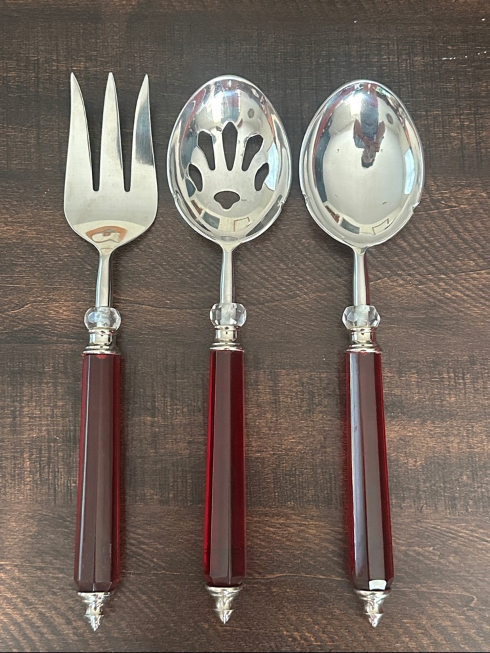 Lenox Red Handle Stainless Steel 3-Piece Serving Set